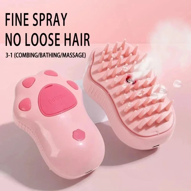3-in-1 Electric Steam Brush – Groom, Massage & Remove Pet Hair for Cats & Dogs