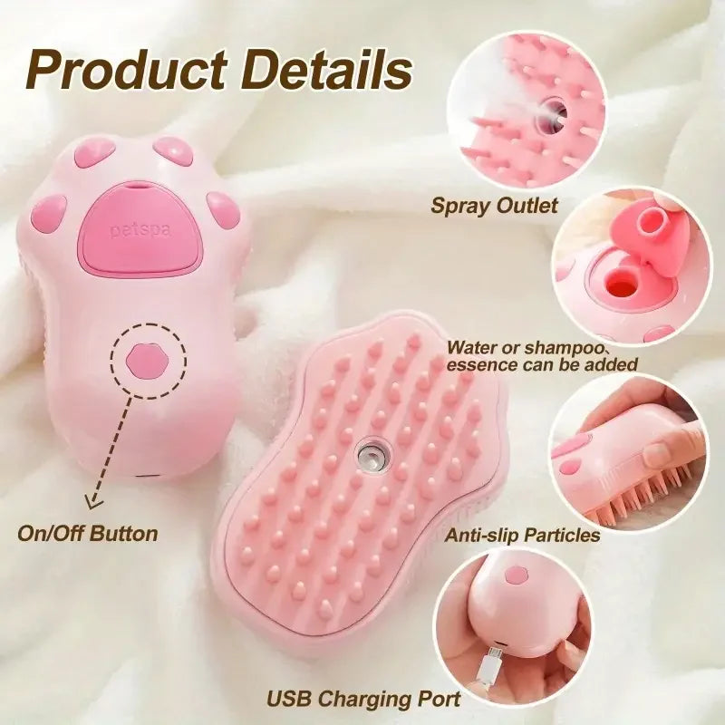 3-in-1 Electric Steam Brush – Groom, Massage & Remove Pet Hair for Cats & Dogs