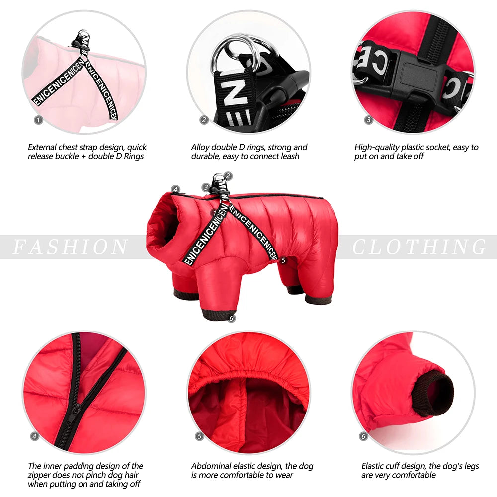 Winter Dog Jacket with Harness – Super Warm & Waterproof Coat for Small & Medium Dogs