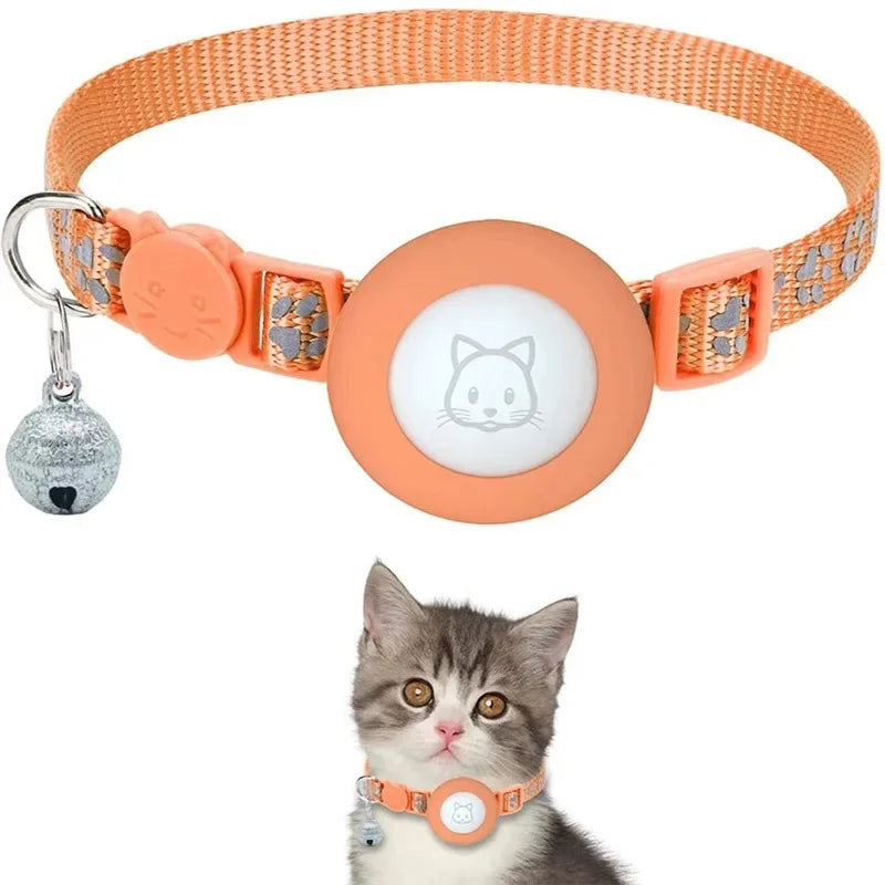 Adjustable Cat Collar with Airtag Holder & Bell – Reflective Safety Collar for Kittens & Puppies (7–12 in)