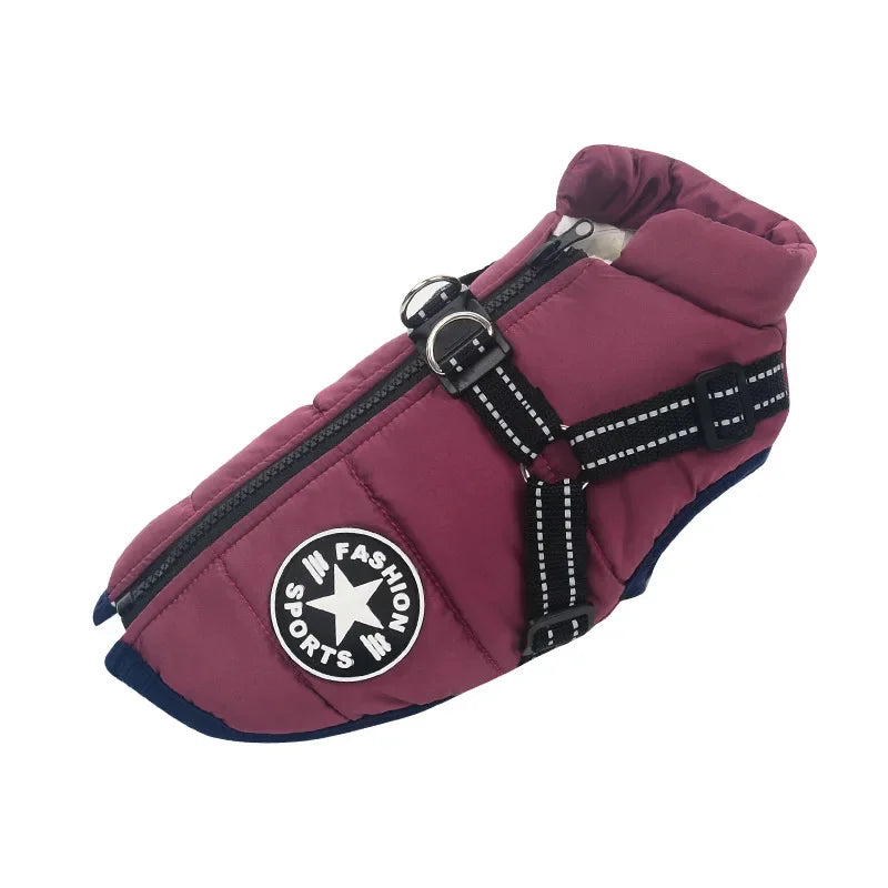 Large Dog Winter Jacket with Harness – Warm & Waterproof Coat for Dogs