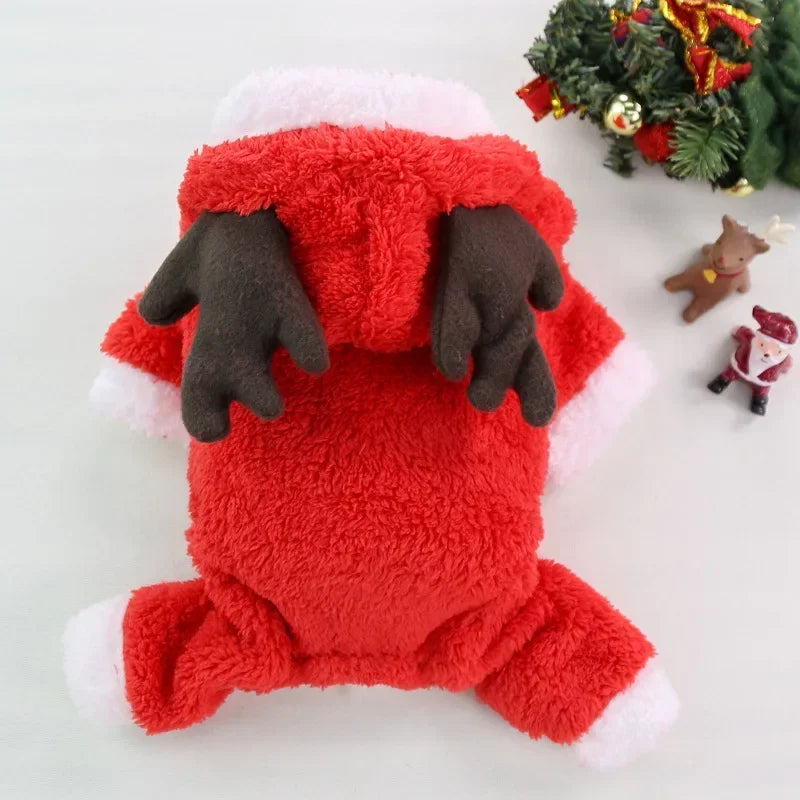 Christmas Pet Hoodie – Warm Santa & Elk Coat for Small & Medium Dogs & Cats