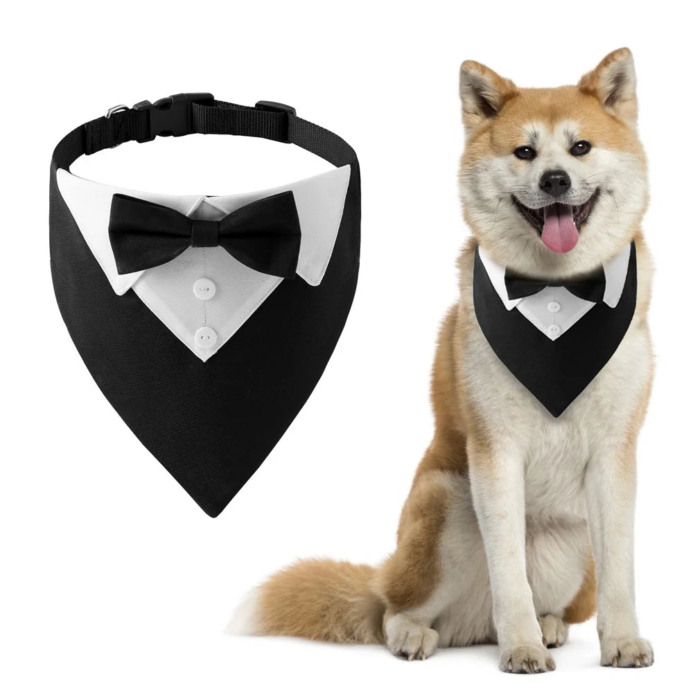 Sucado Bow Tie Dog Collar – Adjustable Formal Tuxedo Bandana for Puppies