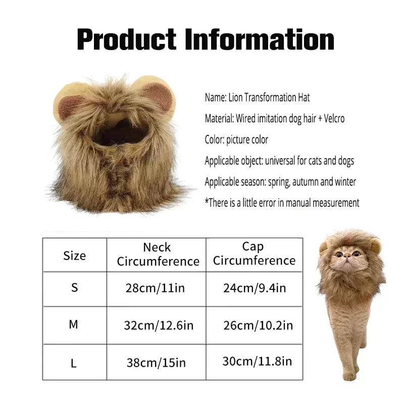 Cute Lion Mane Costume for Cats & Small Dogs – Wig Hat Cosplay