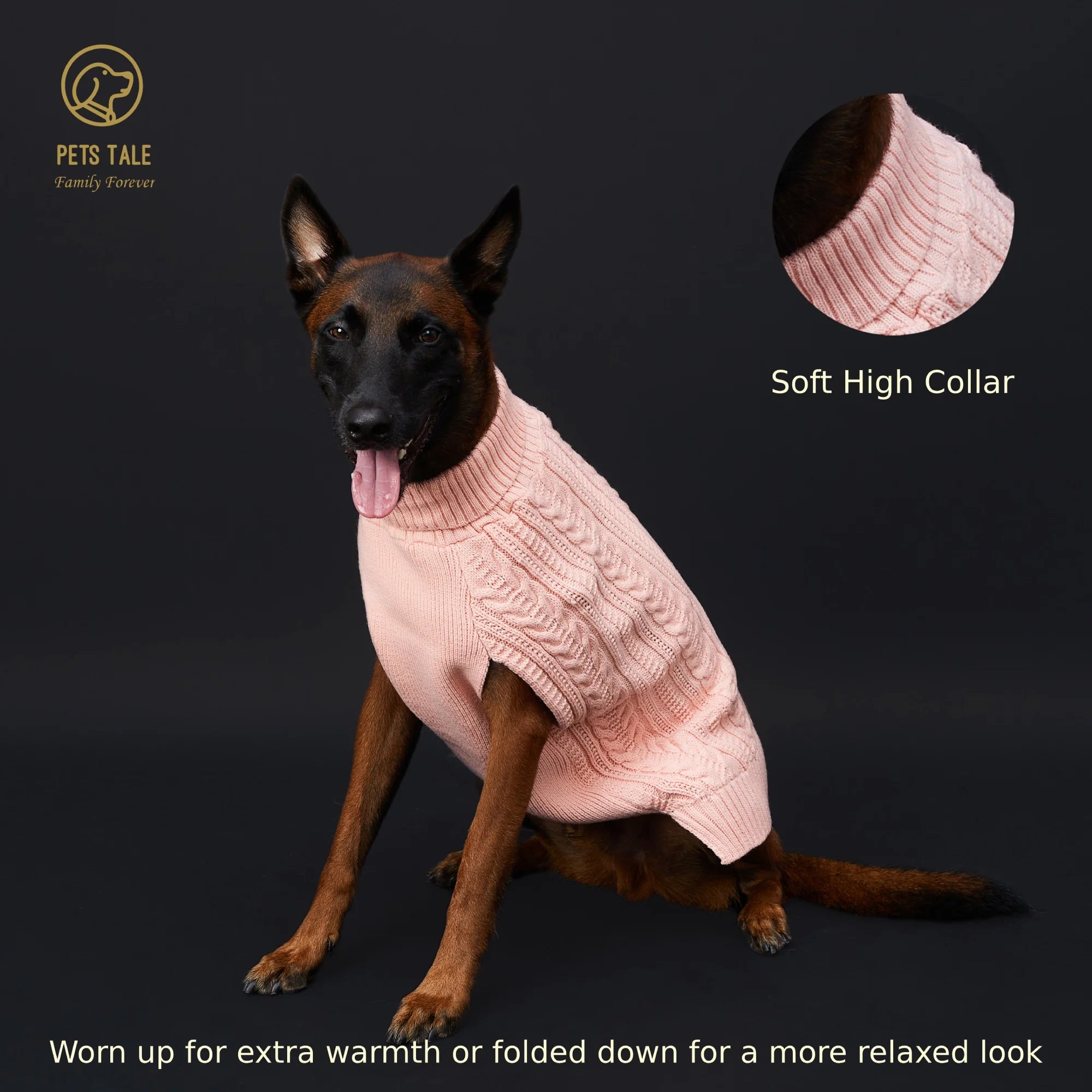 Cable Knit Dog Sweater – Soft High Collar with Leash Hole, 4 Colors