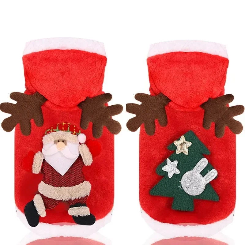 Christmas Pet Hoodie – Warm Santa & Elk Coat for Small & Medium Dogs & Cats