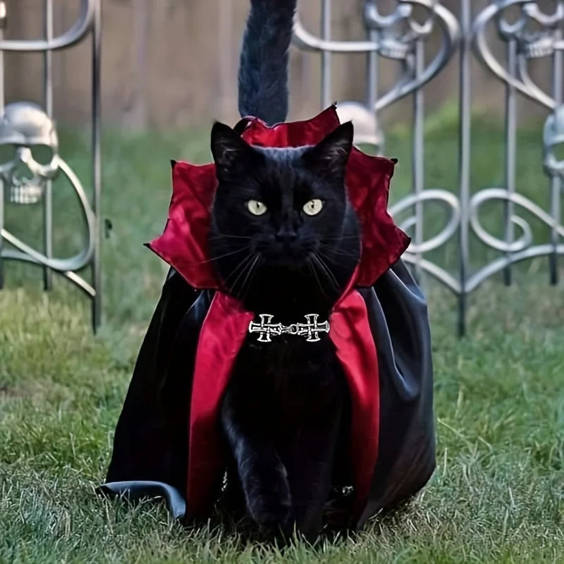 Spooky Halloween Vampire Costume for Cats – Cloak & Hat Set