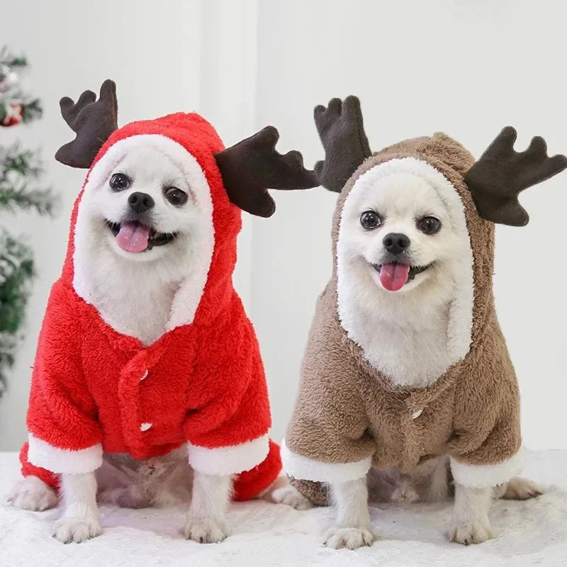 Christmas Pet Hoodie – Warm Santa & Elk Coat for Small & Medium Dogs & Cats