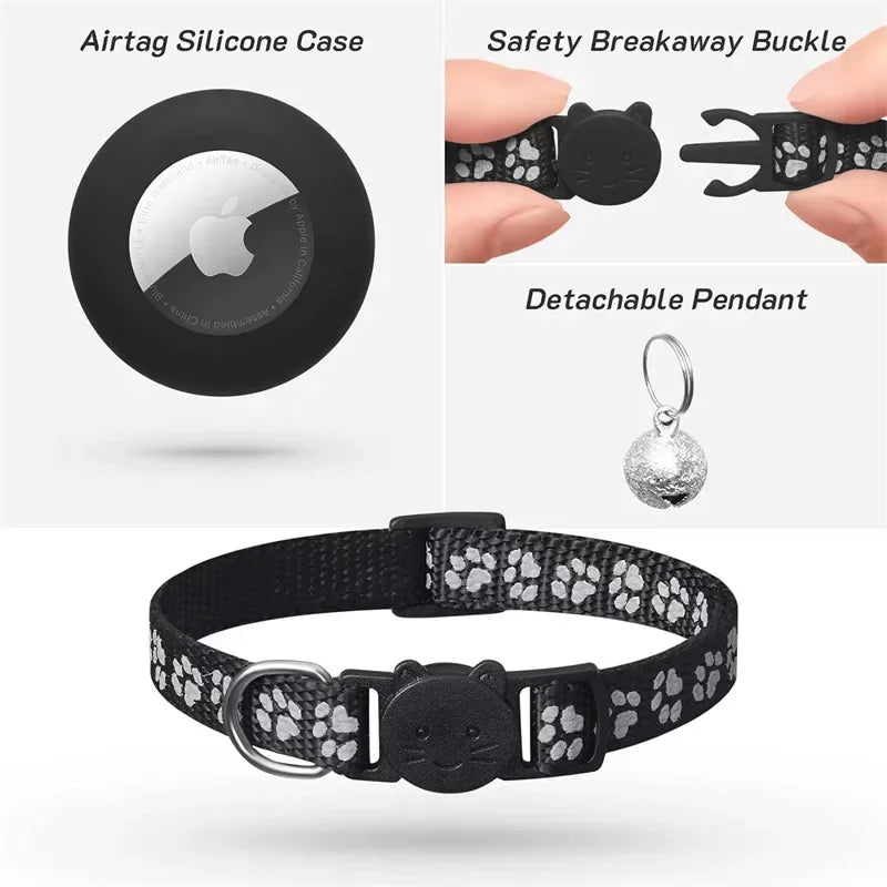 Adjustable Cat Collar with Airtag Holder & Bell – Reflective Safety Collar for Kittens & Puppies (7–12 in)