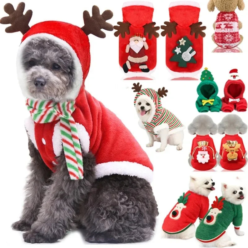 Christmas Pet Hoodie – Warm Santa & Elk Coat for Small & Medium Dogs & Cats