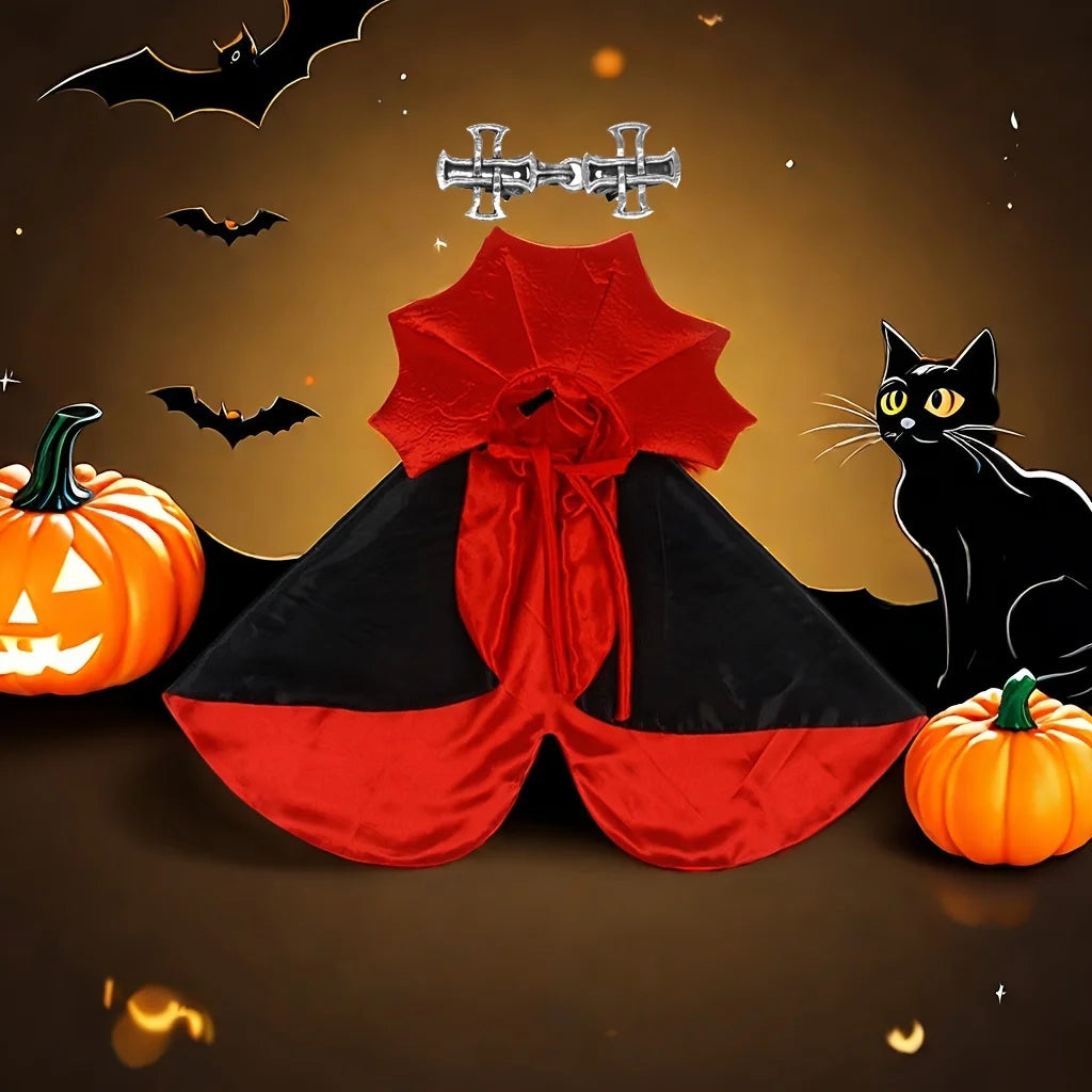 Spooky Halloween Vampire Costume for Cats – Cloak & Hat Set