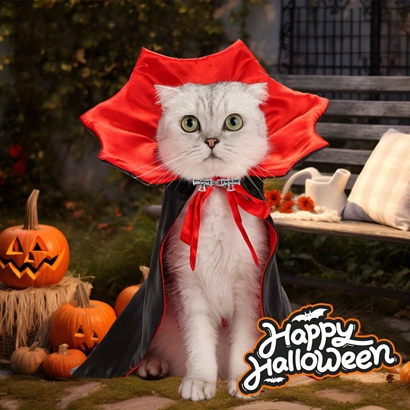 Spooky Halloween Vampire Costume for Cats – Cloak & Hat Set
