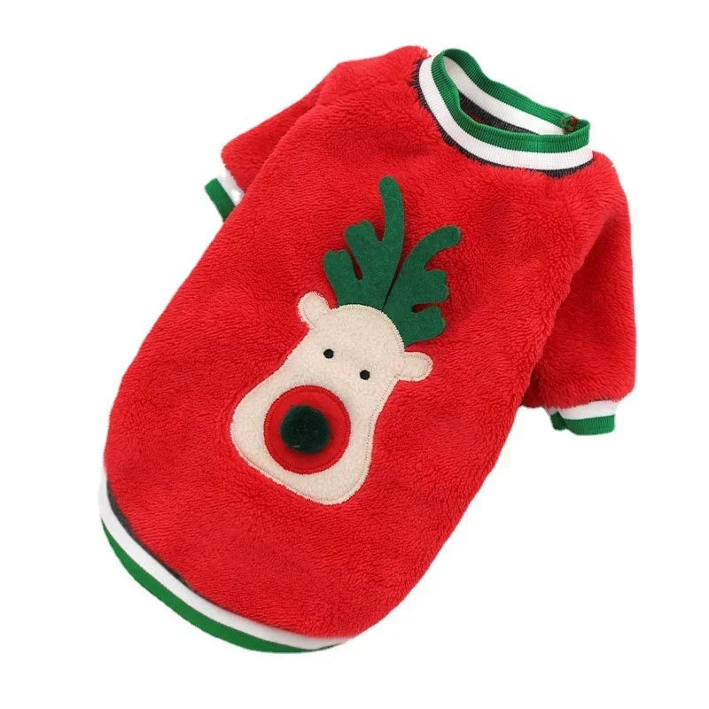 Christmas Pet Hoodie – Warm Santa & Elk Coat for Small & Medium Dogs & Cats