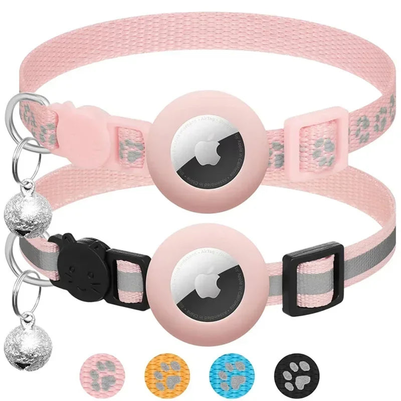 Adjustable Cat Collar with Airtag Holder & Bell – Reflective Safety Collar for Kittens & Puppies (7–12 in)