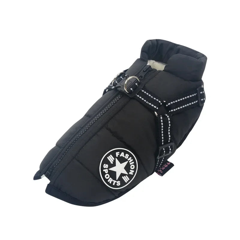 Large Dog Winter Jacket with Harness – Warm & Waterproof Coat for Dogs