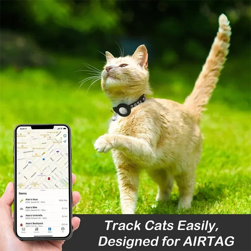 Adjustable Cat Collar with Airtag Holder & Bell – Reflective Safety Collar for Kittens & Puppies (7–12 in)