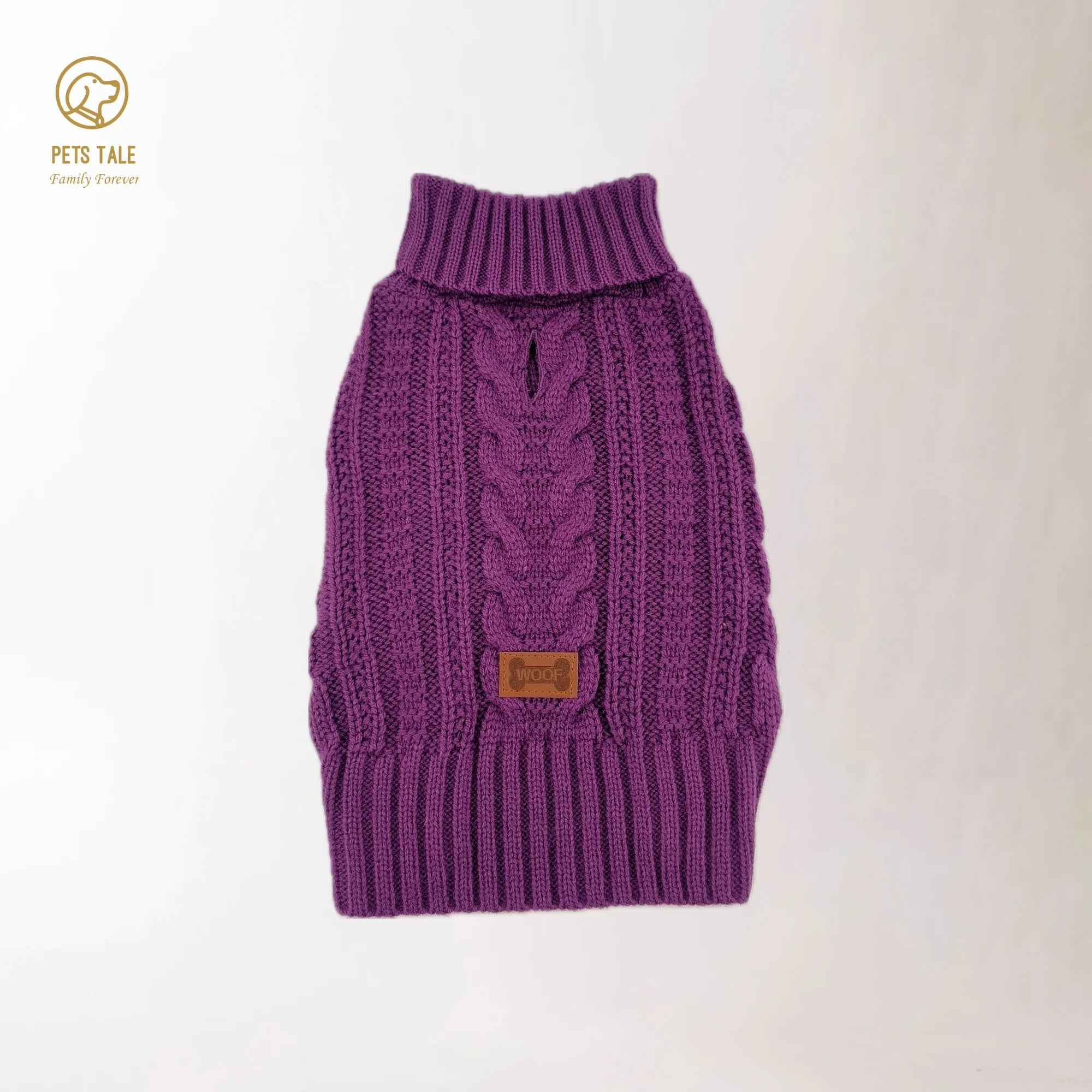 Cable Knit Dog Sweater – Soft High Collar with Leash Hole, 4 Colors