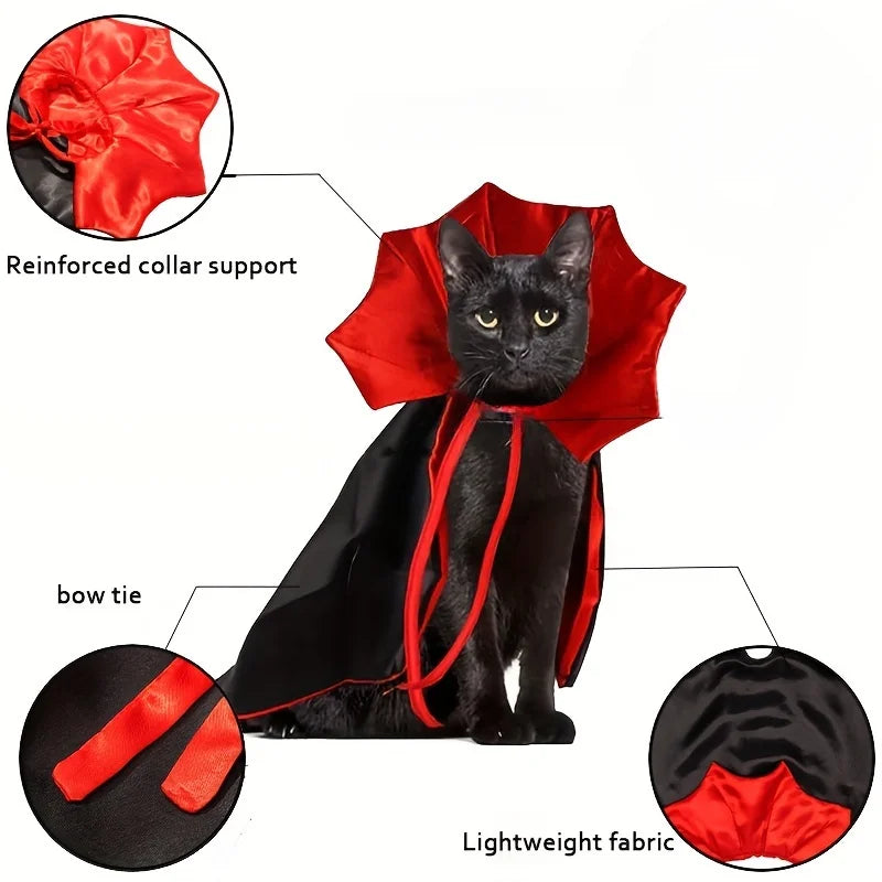 Spooky Halloween Vampire Costume for Cats – Cloak & Hat Set