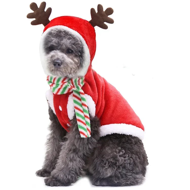 Christmas Pet Hoodie – Warm Santa & Elk Coat for Small & Medium Dogs & Cats