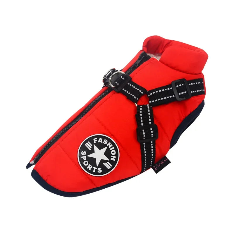 Large Dog Winter Jacket with Harness – Warm & Waterproof Coat for Dogs