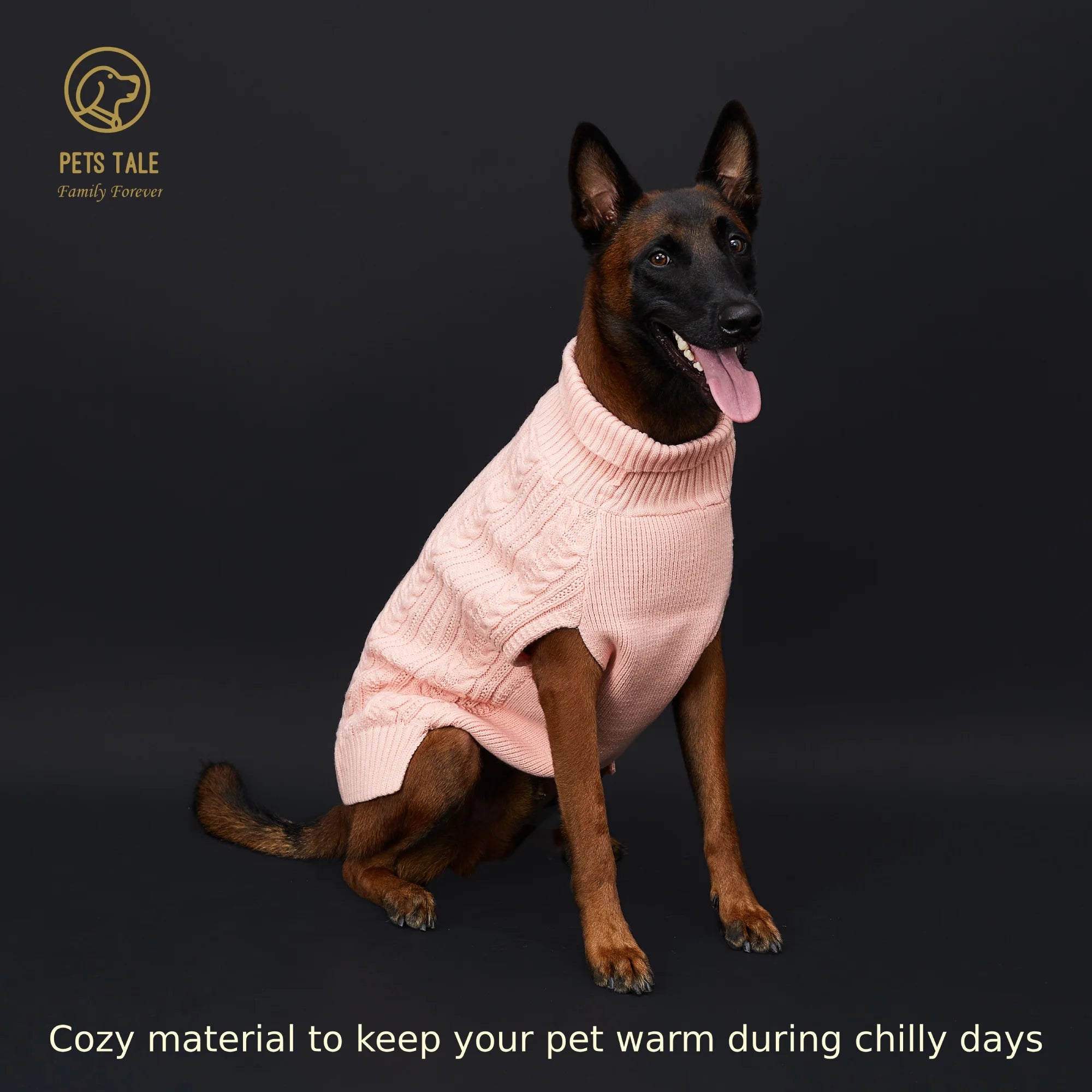 Cable Knit Dog Sweater – Soft High Collar with Leash Hole, 4 Colors