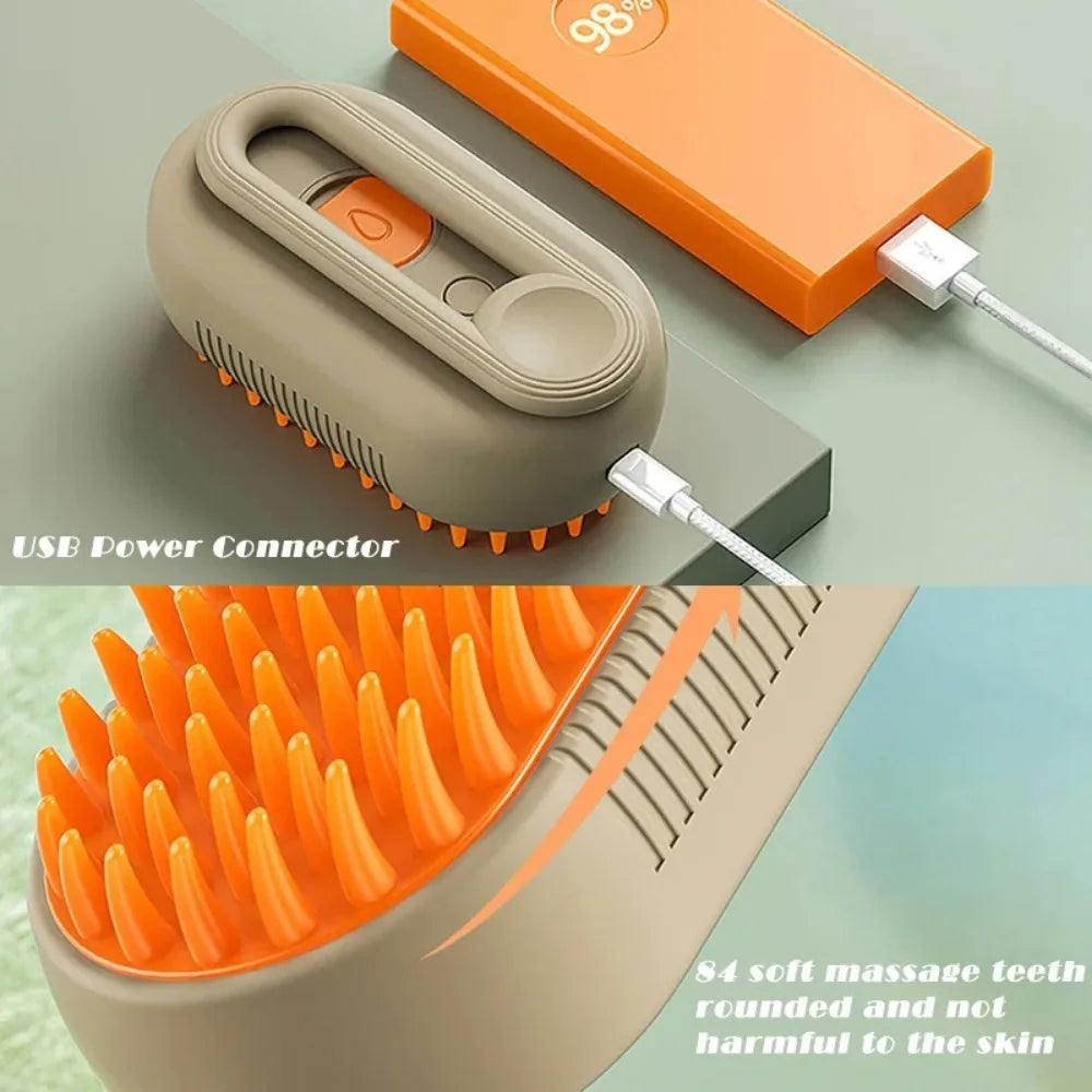 3-in-1 Electric Steam Brush – Groom, Massage & Reduce Shedding for Cats & Dogs