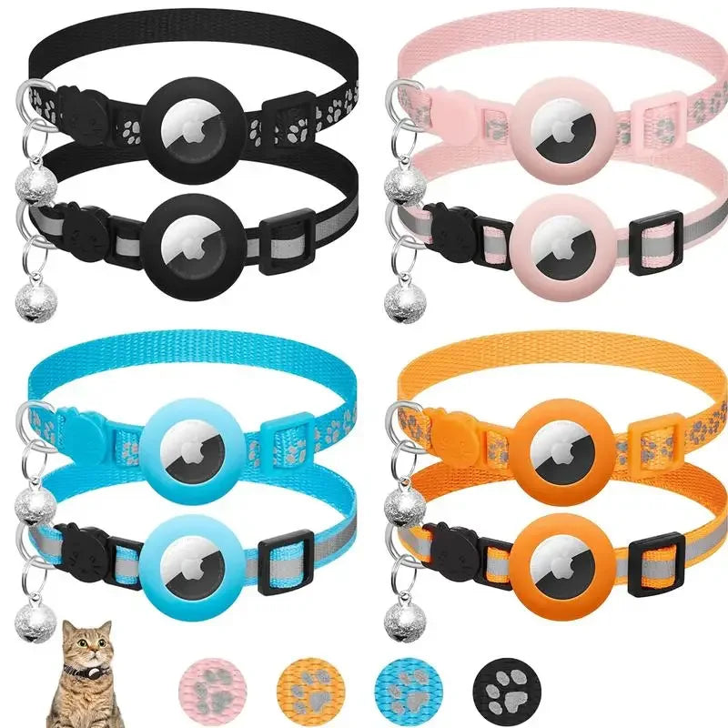 Adjustable Cat Collar with Airtag Holder & Bell – Reflective Safety Collar for Kittens & Puppies (7–12 in)