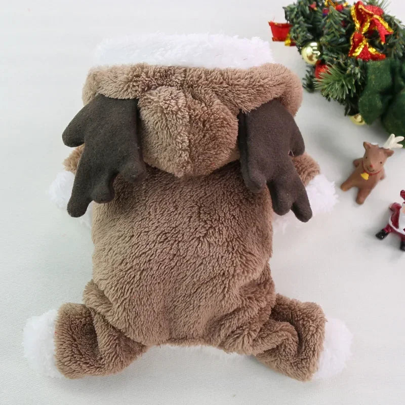 Christmas Pet Hoodie – Warm Santa & Elk Coat for Small & Medium Dogs & Cats
