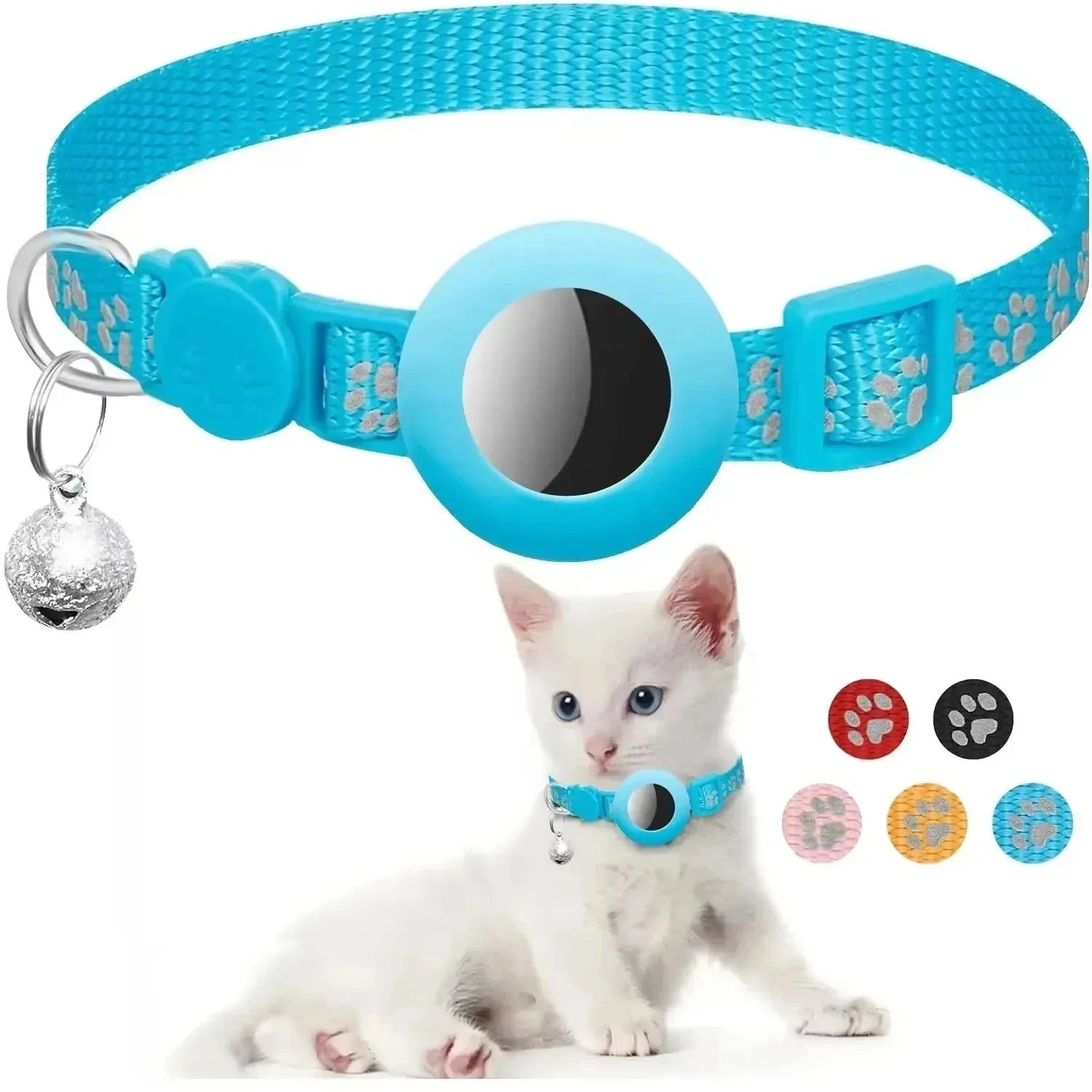 Adjustable Cat Collar with Airtag Holder & Bell – Reflective Safety Collar for Kittens & Puppies (7–12 in)
