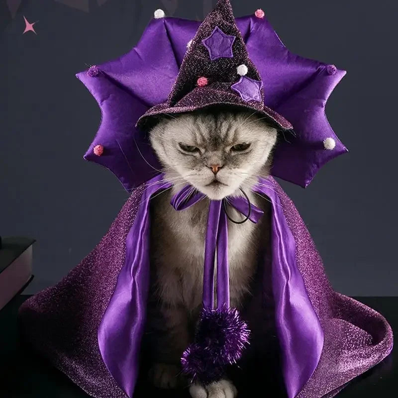 Halloween Cat & Dog Costume – Wizard Cloak with Witch Hat (S/M)