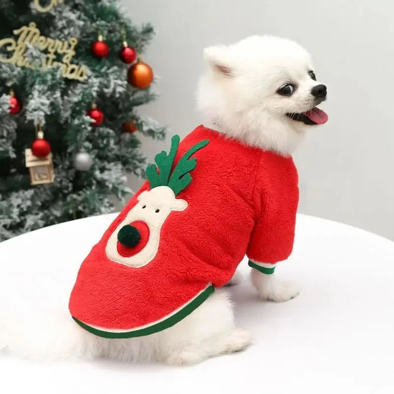 Christmas Pet Hoodie – Warm Santa & Elk Coat for Small & Medium Dogs & Cats