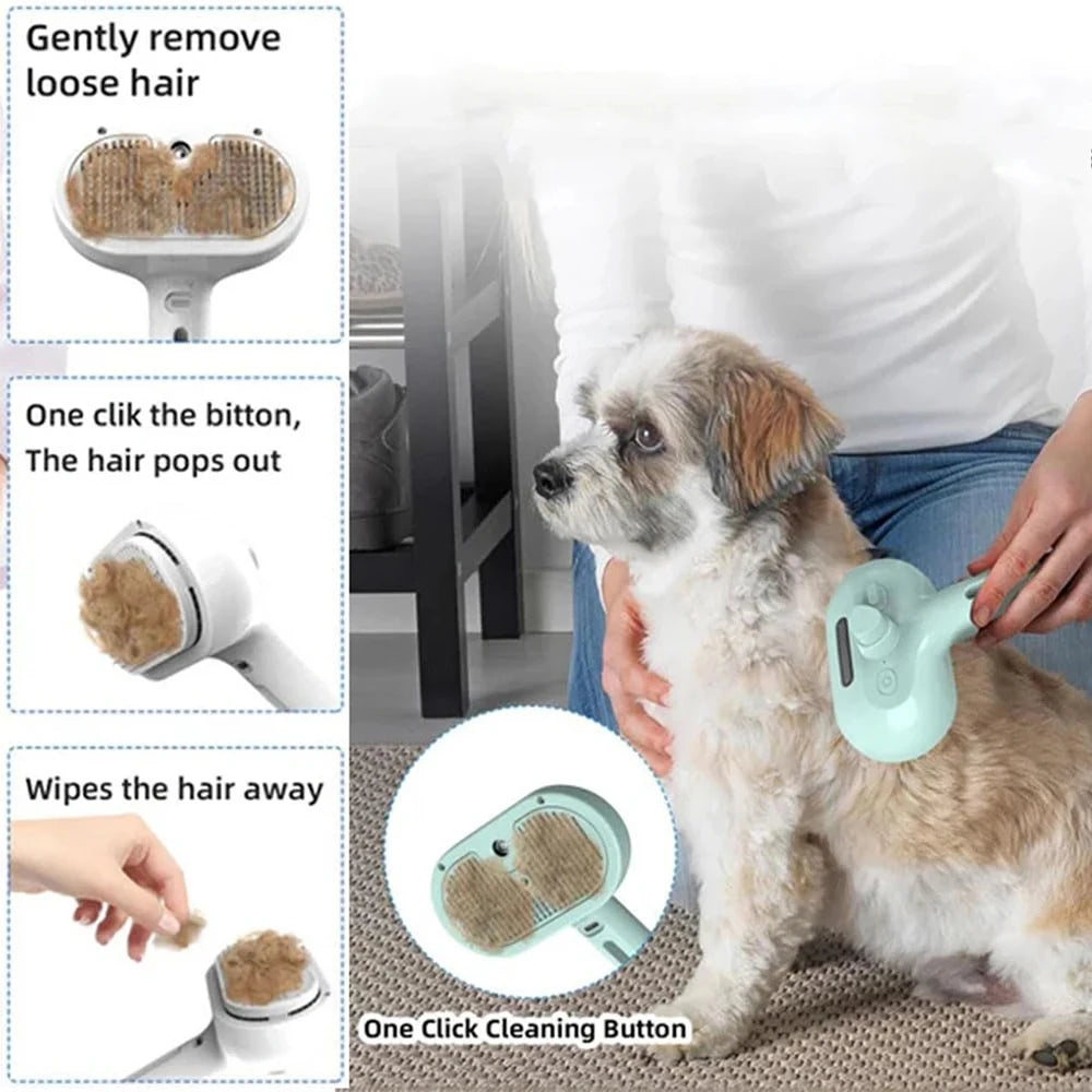 Luxury Dog Steam Grooming Brush – Spray, Massage & Reduce Shedding