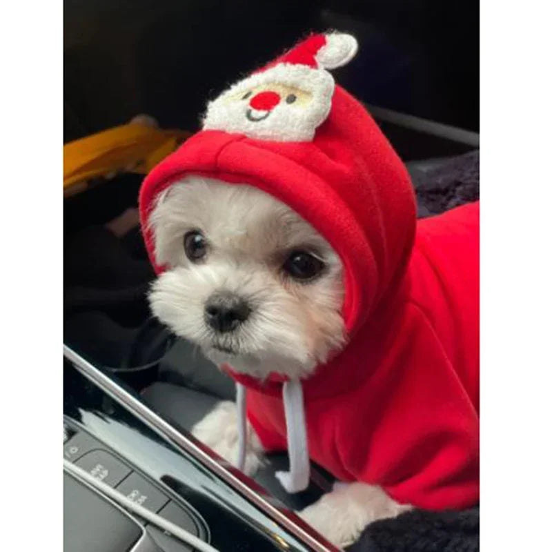 Christmas Pet Hoodie – Warm Santa & Elk Coat for Small & Medium Dogs & Cats