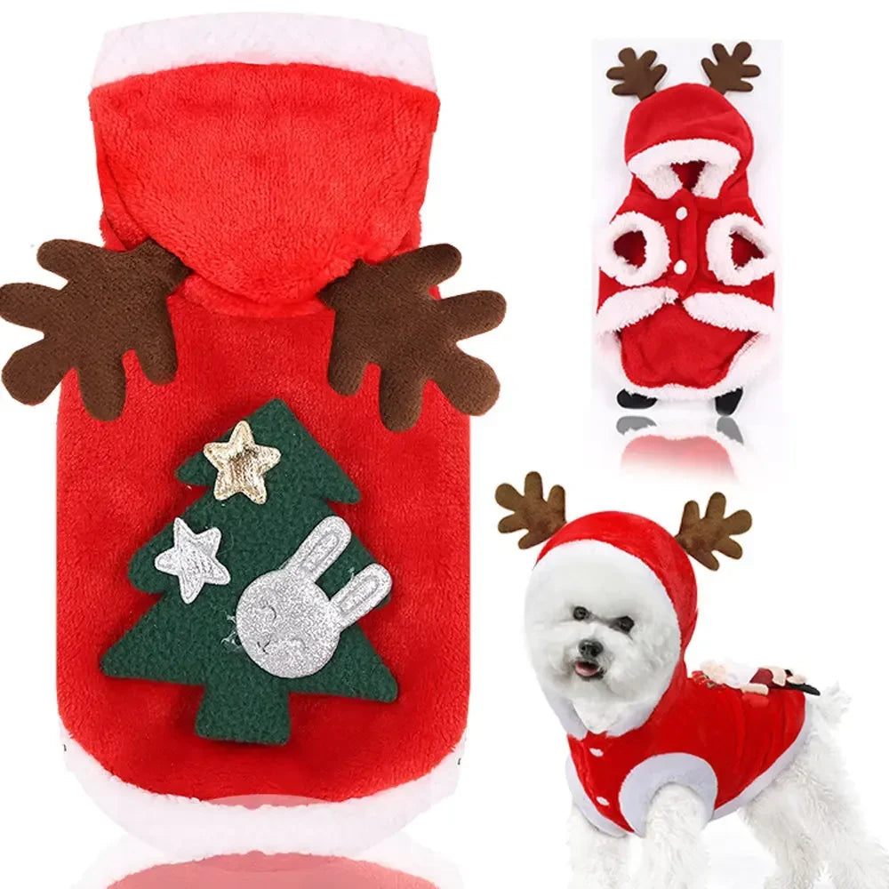 Christmas Pet Hoodie – Warm Santa & Elk Coat for Small & Medium Dogs & Cats