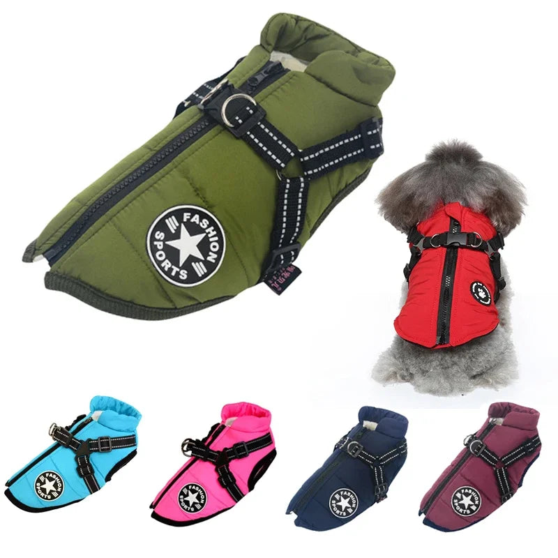 Large Dog Winter Jacket with Harness – Warm & Waterproof Coat for Dogs