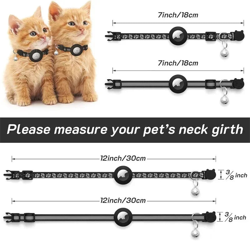 Adjustable Cat Collar with Airtag Holder & Bell – Reflective Safety Collar for Kittens & Puppies (7–12 in)