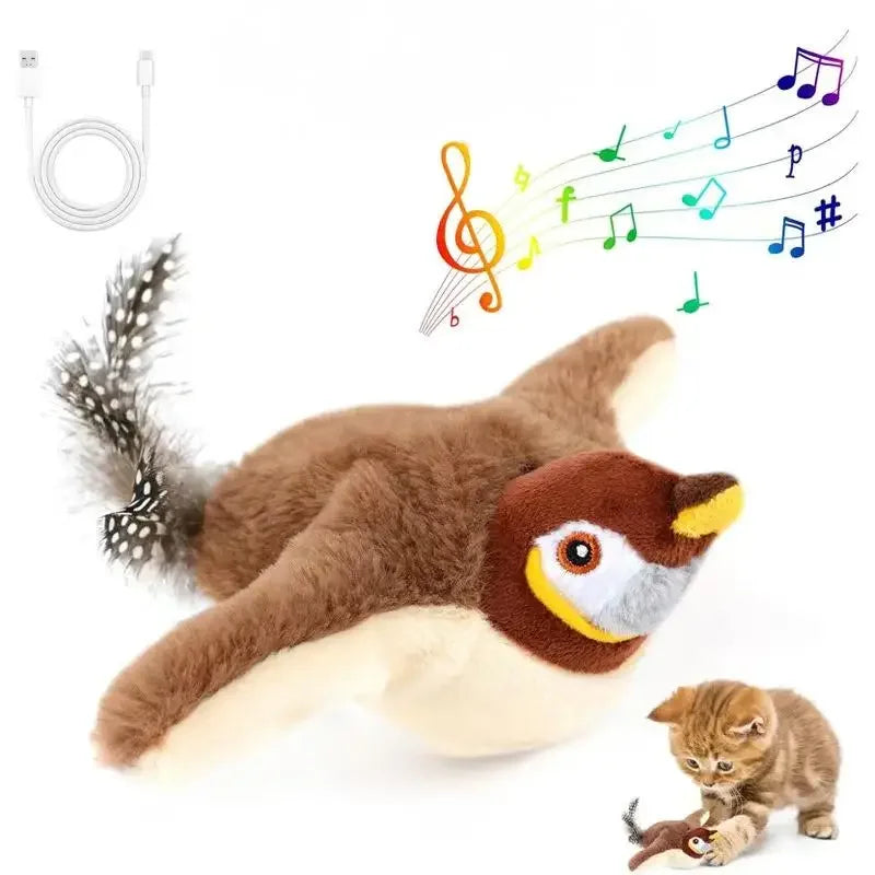 Interactive Cat Toy – Rechargeable Flapping Bird with Catnip | Touch-Activated Plush Simulation Bird for Cats