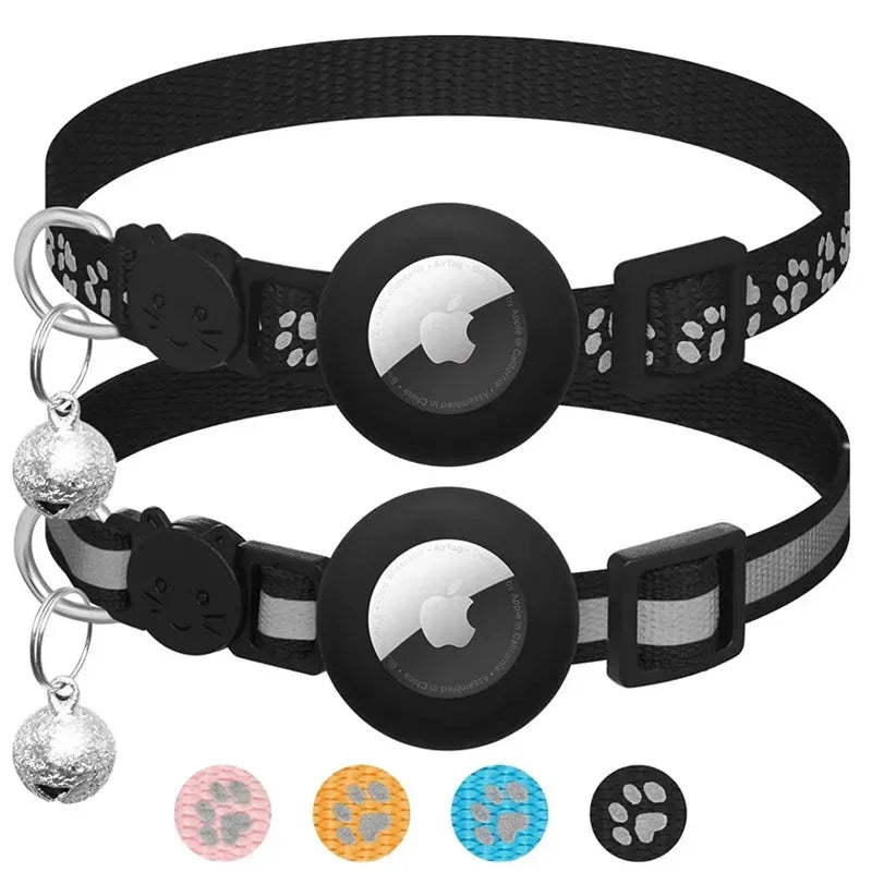 Adjustable Cat Collar with Airtag Holder & Bell – Reflective Safety Collar for Kittens & Puppies (7–12 in)