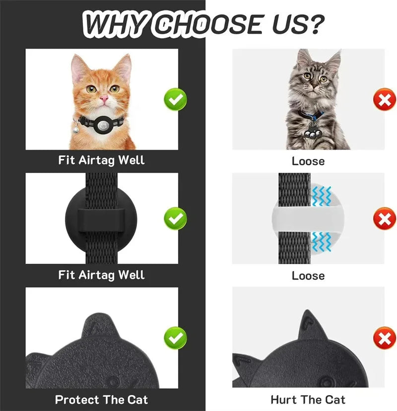 Adjustable Cat Collar with Airtag Holder & Bell – Reflective Safety Collar for Kittens & Puppies (7–12 in)