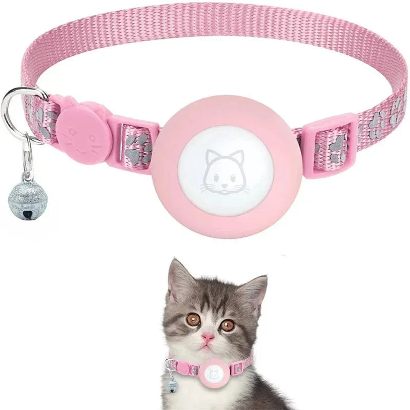 Adjustable Cat Collar with Airtag Holder & Bell – Reflective Safety Collar for Kittens & Puppies (7–12 in)