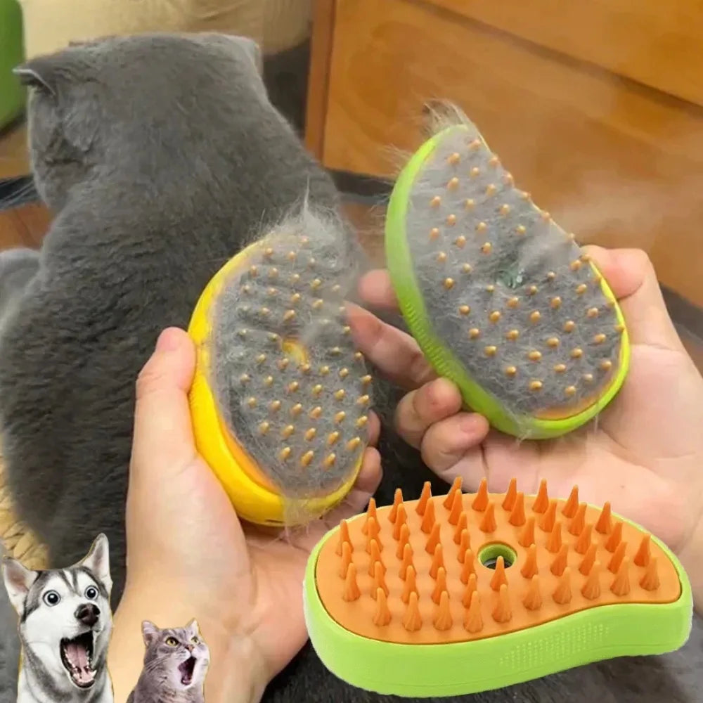 3-in-1 Electric Steam Brush – Groom, Massage & Reduce Shedding for Cats & Dogs