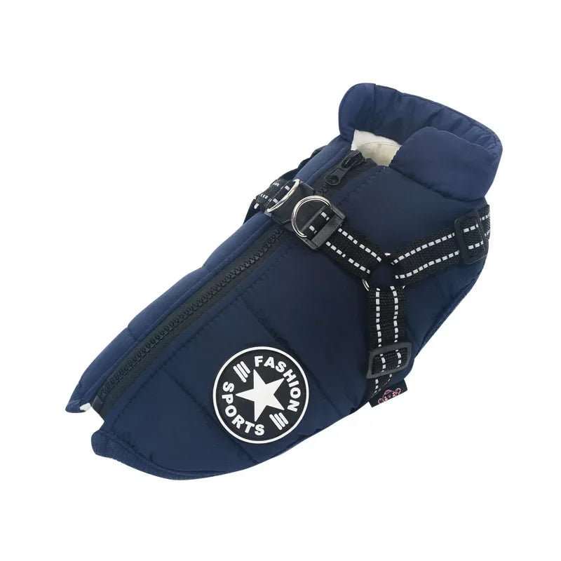Large Dog Winter Jacket with Harness – Warm & Waterproof Coat for Dogs