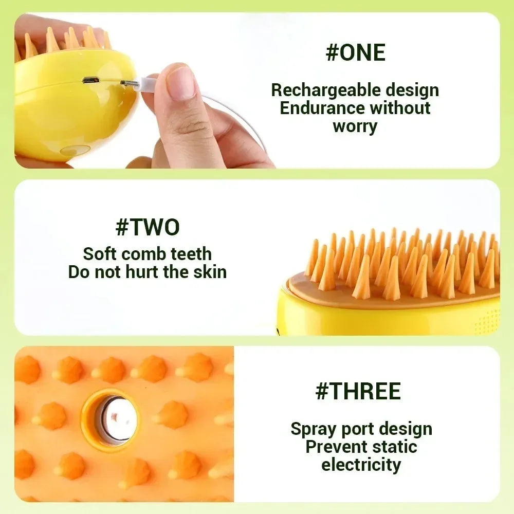3-in-1 Electric Steam Brush – Groom, Massage & Reduce Shedding for Cats & Dogs