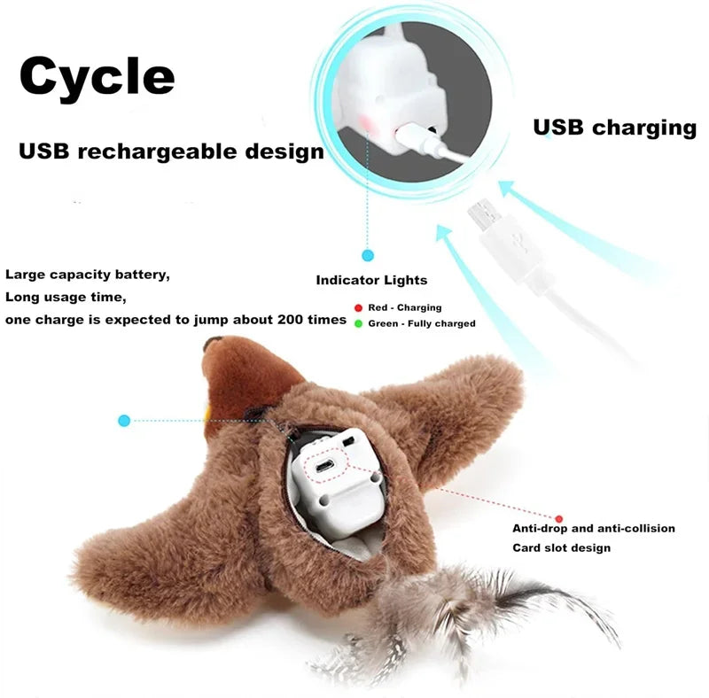 Interactive Cat Toy – Rechargeable Flapping Bird with Catnip | Touch-Activated Plush Simulation Bird for Cats