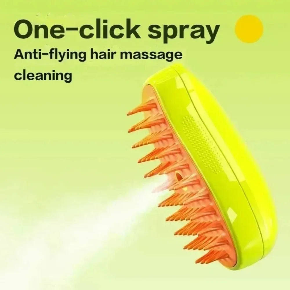 3-in-1 Electric Steam Brush – Groom, Massage & Reduce Shedding for Cats & Dogs