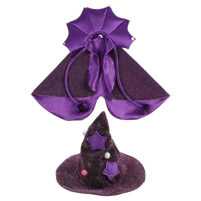 Halloween Cat & Dog Costume – Wizard Cloak with Witch Hat (S/M)