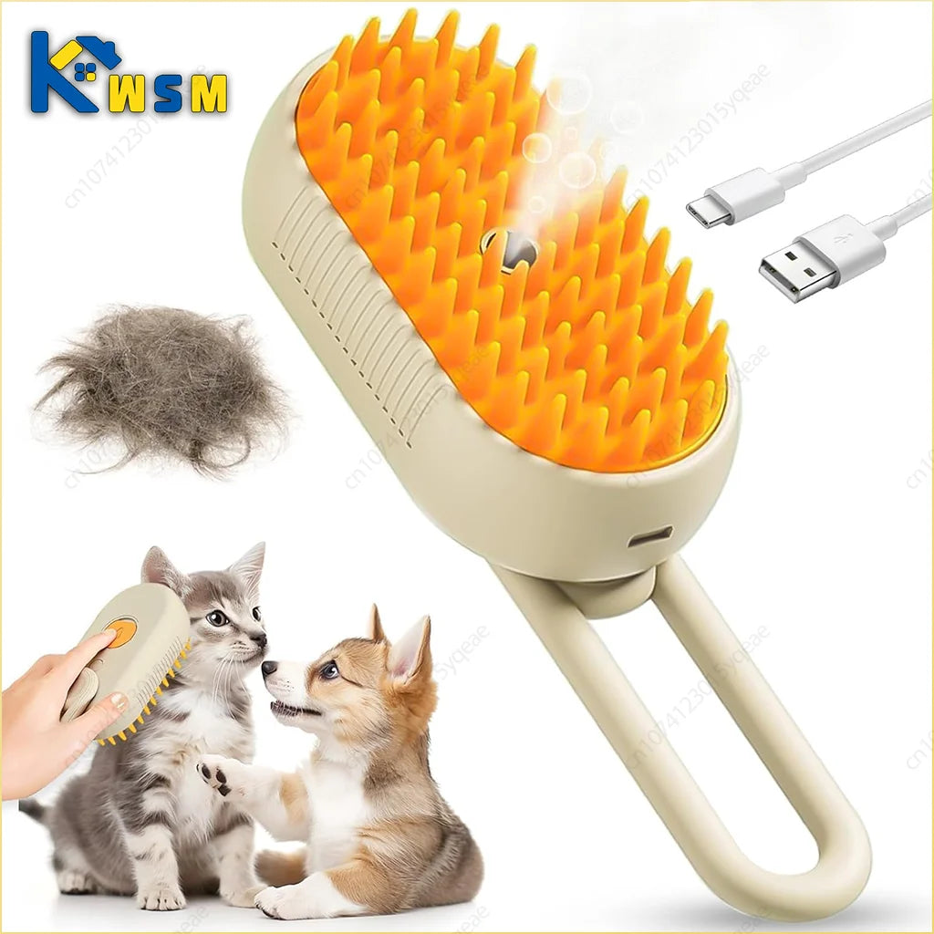 3-in-1 Electric Steam Brush – Groom, Massage & Remove Hair for Cats & Dogs