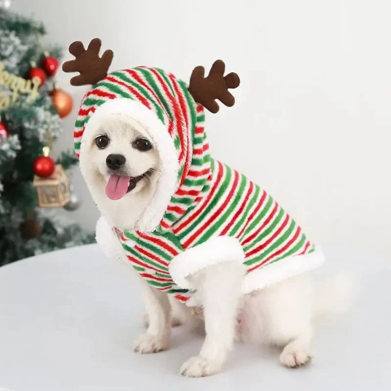 Christmas Pet Hoodie – Warm Santa & Elk Coat for Small & Medium Dogs & Cats